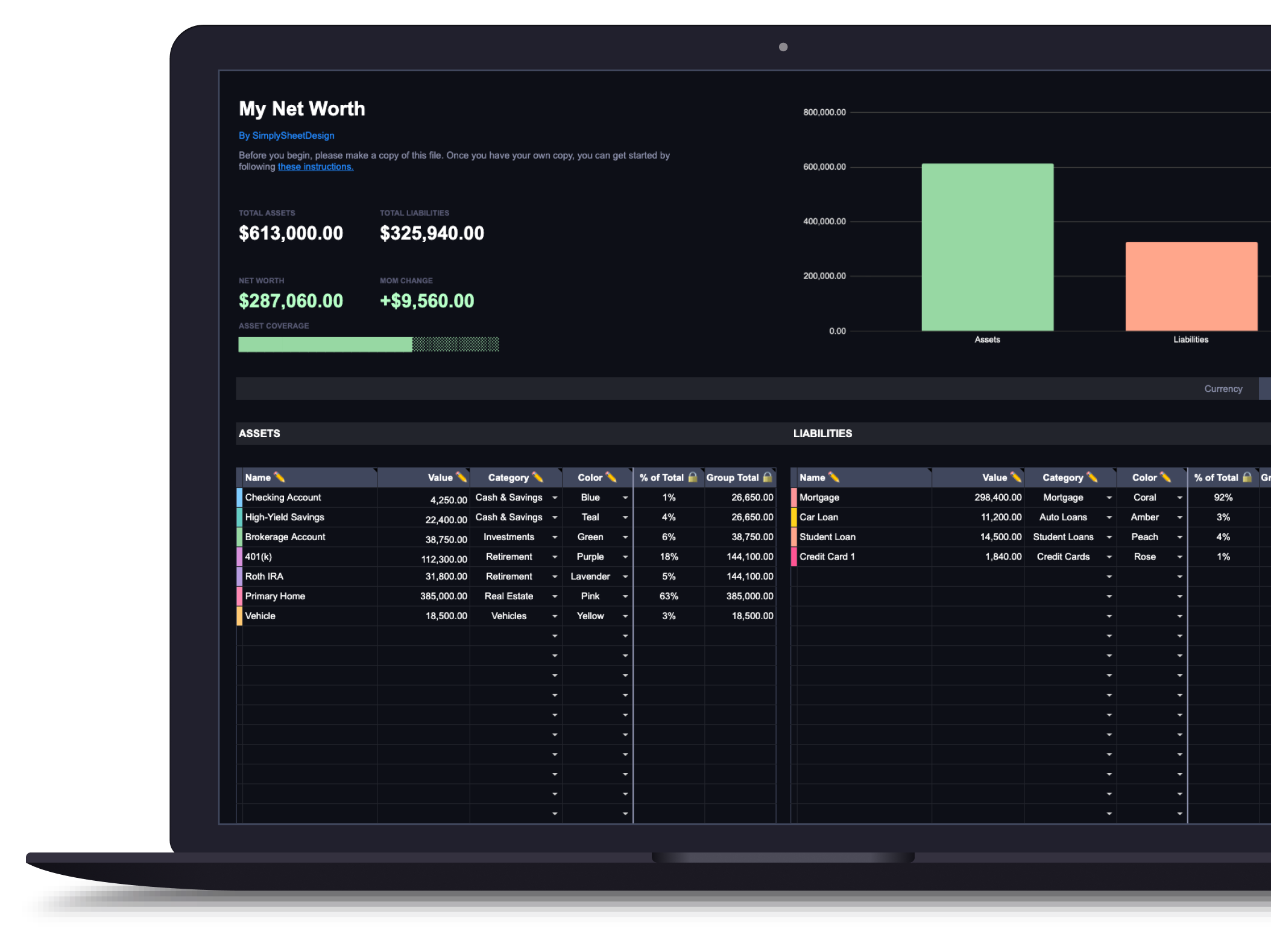 Net Worth Tracker for Google Sheets & Excel preview